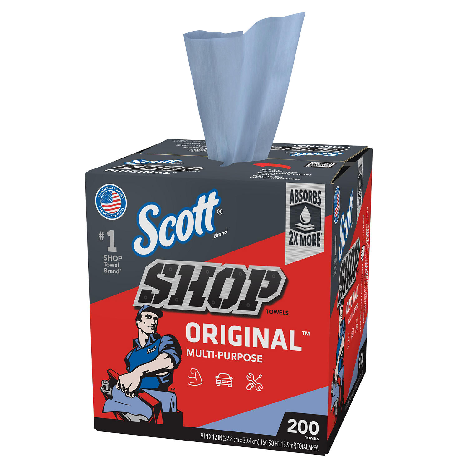 Scott Shop Towels Original, Pop-Up Dispenser Box (200 Sheets/Box)