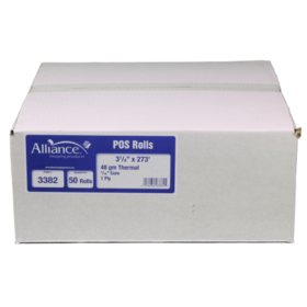 Alliance Thermal Paper Receipt Rolls, 3 1/8" x 273", 50 Rolls