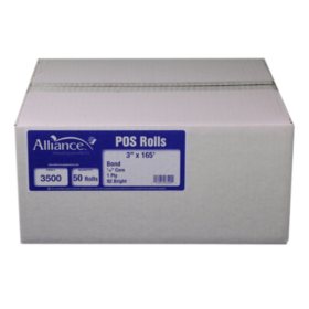 Alliance Bond Paper Receipt Rolls, 3"x165', 50 Rolls
