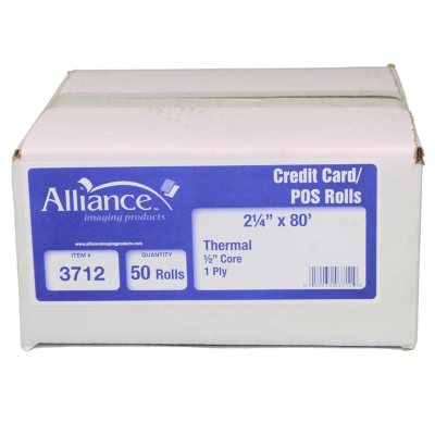 Alliance Thermal Paper Receipt Rolls, 2 1/4 x 80', White, 50