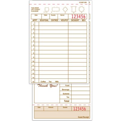 Case of 2000 Carbonless 3 Part Loose with 15 Lines Royal Tan Guest Check Board 