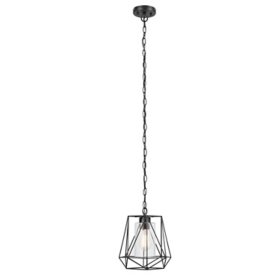 Globe Electric Sansa 1-Light Black Outdoor/Indoor Pendany, Glass with Bulb 
