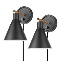 Globe Electric Tristan Plug-In/Hardwire Wall Sconce 2-Pack in Black with Bulb