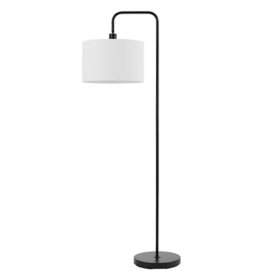 Globe Electric Barden Floor Lamp in Matte Black with Linen Shade and LED Bulb