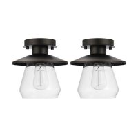 Globe Electric Nate 1-Light Flush Mount in Oil-Rubbed Bronze with Bulb (2-Pack)