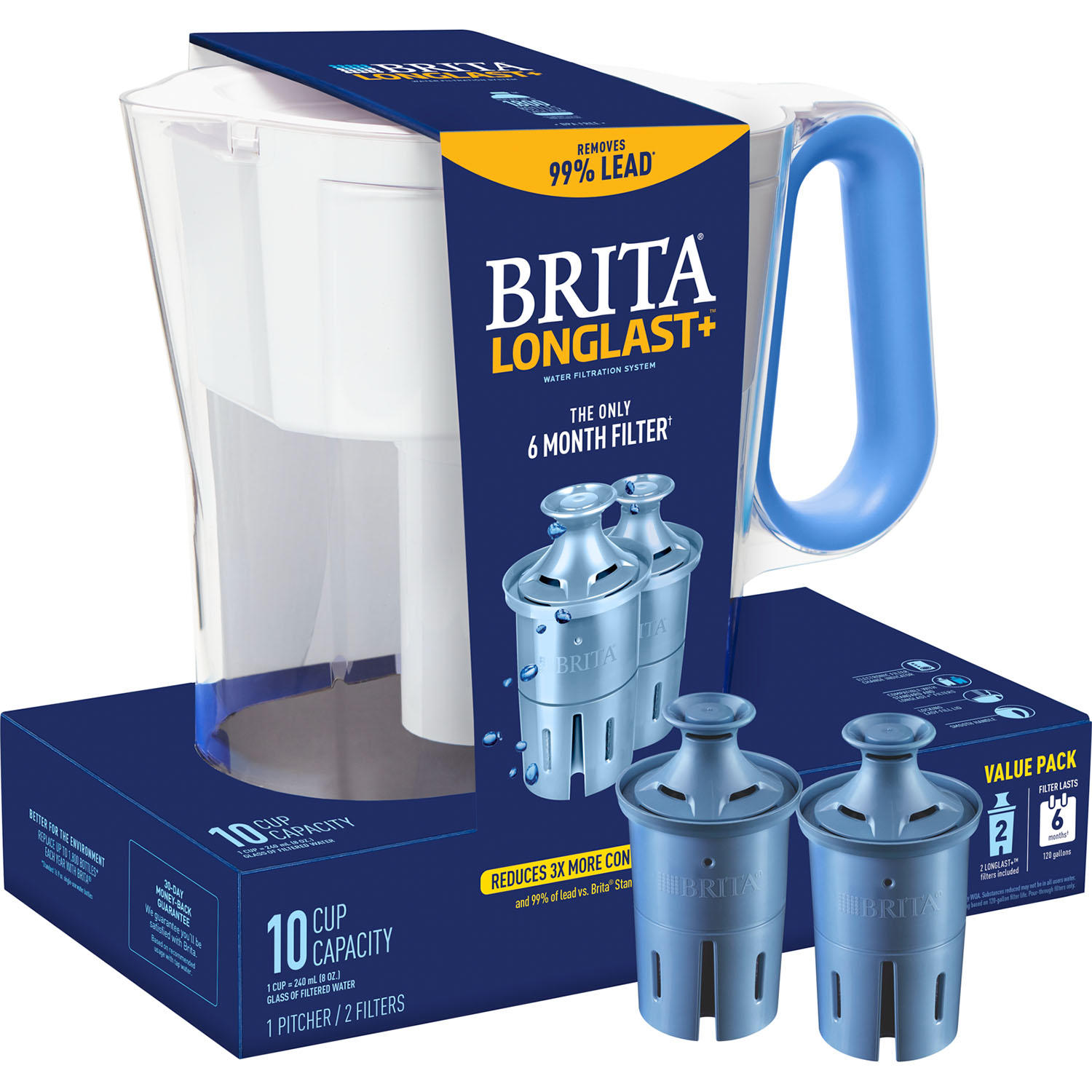 Brita Large 10-Cup Water Filter Pitcher with 2 Longlast+ Filters