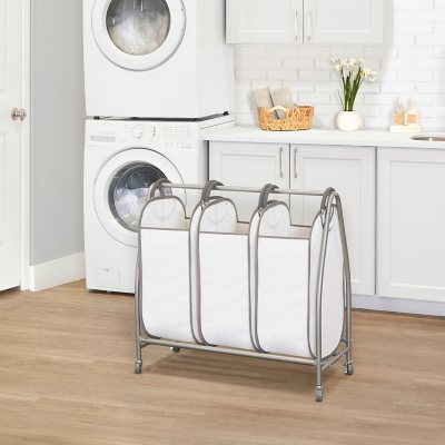 Seville Classics Mobile 3-Bag Laundry Hamper Sorter with Folding