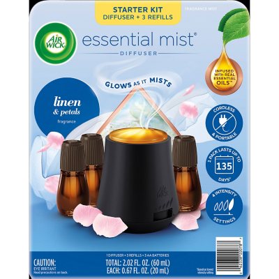 Air Wick Essential Mist Kit, Linen & Petals, 1 diffuser + 3 refills