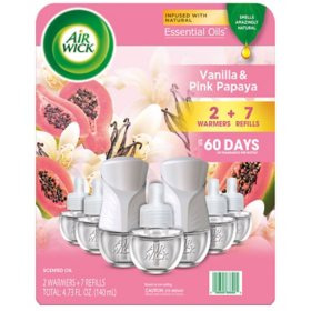 Air Wick Scented Oil Air Freshener Kit, Vanilla & Pink Papaya 2 Warmers +7 Refills