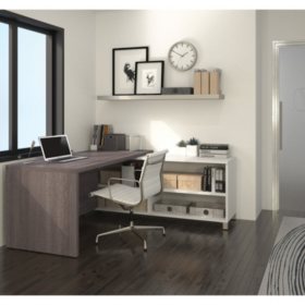 Bestar Pro-Linea OfficePro 120000 L-Shaped Desk, White/Bark Gray