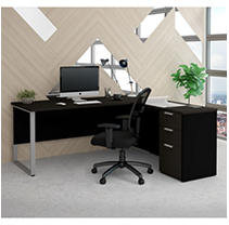 Bestar Pro-Concept Plus L-Desk with Metal Leg, Deep Grey and Black