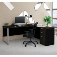 Bestar Pro-Concept Plus L-Desk with Metal Leg, Deep Grey and Black