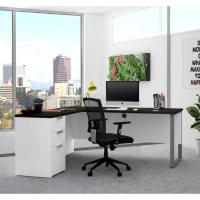 Bestar Pro-Concept  Plus L-Desk with Metal Leg, White and Deep Grey