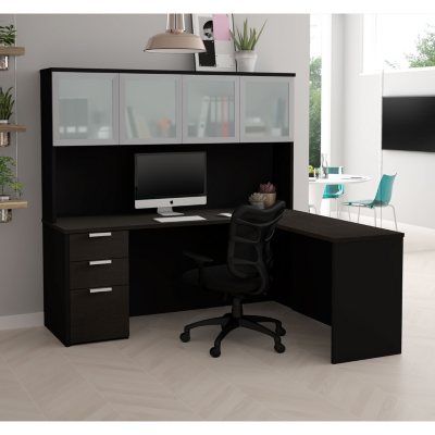 Bestar Pro Concept Plus L Desk With Frosted Glass Door Hutch Select Color Sam S Club