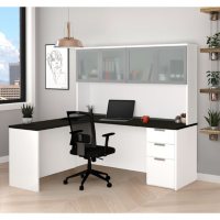 Bestar Pro-Concept  Plus L-Desk with Frosted Glass Door Hutch, Select Color