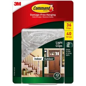 Command Outdoor Light Clips with Water-Resistant Strips, 36 Hooks per Pack