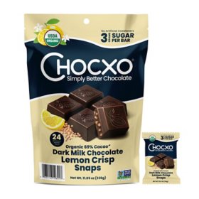 Chocxo Organic Dark Milk Chocolate Lemon Crisp Snap 11.85 oz., 24 pcs.