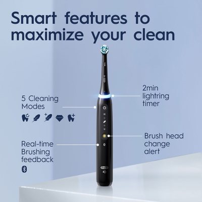 Oral-B iO Series 3 Limited Rechargeable Electric Powered Toothbrush, Black  with 2 Brush Heads and Travel Case - Visible Pressure Sensor to Protect