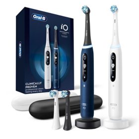 Oral-B iO Series 7 Electric Toothbrush, Sapphire Blue and White Alabaster, 2 pk., 4 Brush Heads
