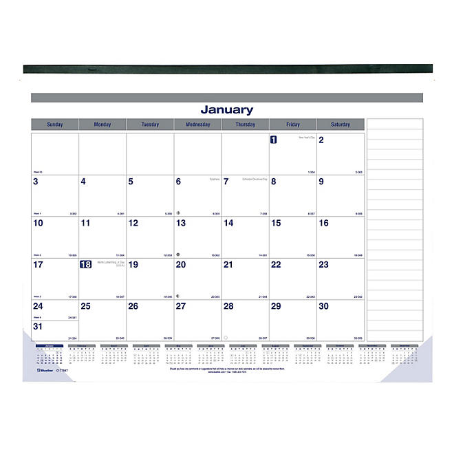 Blueline Net Zero Carbon Monthly Desk Pad Calendar, 22 x 17, Black Band and Corners, 2022