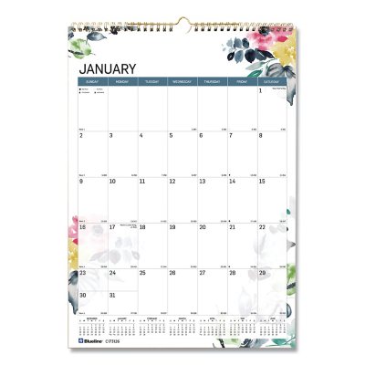 Blueline 12-Month Colorful Wall Calendar, 12 x 17, Watercolor, 2022 ...