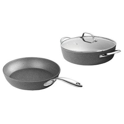 The Rock Skillet Set with Riveted Stainless Steel Handles for a Safe Grip &  Forged Aluminum Base for Optimal Heat Distribution, 3-Piece Set