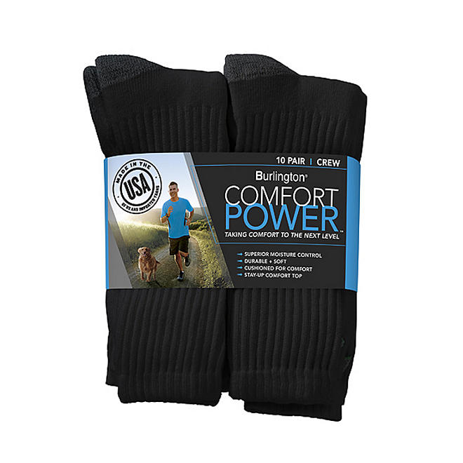 Comfort Power™ Men's 10 Pair Black Crew Socks