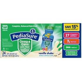 PediaSure Grow and Gain Nutritional Shake with Fiber for Kids, Vanilla, 8 fl. oz., 24 pk.