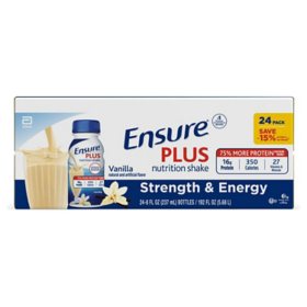 Ensure Plus Nutrition Shake, Small Meal Replacement Shake, Vanilla 8 fl. oz., 24 ct.