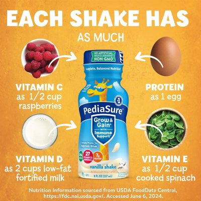 PediaSure Grow and Gain Nutrition Shake for Kids, Vanilla (8 fl. oz., 24 pk.)