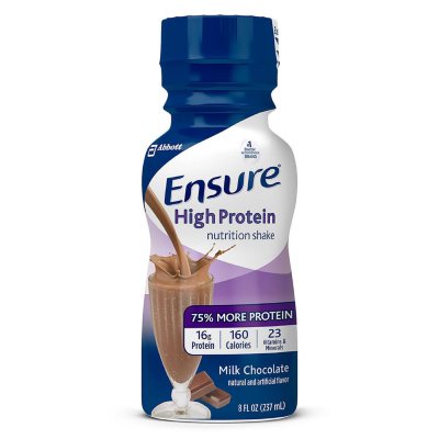 Ensure High Protein Meal Replacement Shakes, Low Fat Milk Chocolate (8 fl.  oz., 24 ct.) - Sam's Club