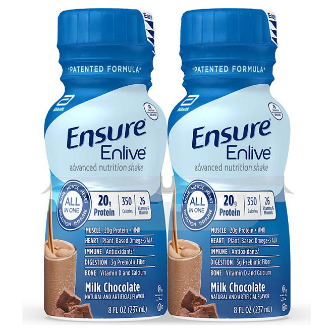 Ensure Enlive Advanced Nutrition Shake with 20 grams of High-Quality protein, Meal Replacement Shakes, Milk Chocolate  (8 fl. oz., 16 ct.)