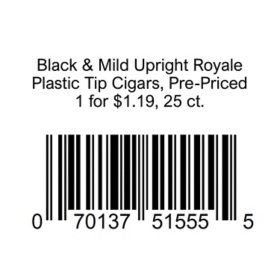 Black & Mild Upright Royale Plastic Tip Cigars, Pre-Priced 1 for $1.19, 25 ct.