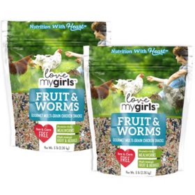 Love My Girls 2-pack Fruit & Worms 5lb Chicken Treat Bags