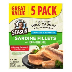 Season Skinless, Boneless Sardines in Olive Oil, 4.375 oz., 5 pk.