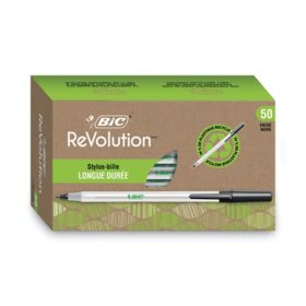 BIC Ecolutions Round Stic Ballpoint Pen, 1mm, Medium, Black Ink, 50ct.