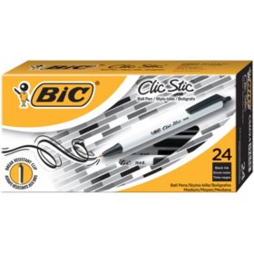 BIC Clic Stic Retractable Ballpoint Pen, 1mm, Medium, Black, 24pk.