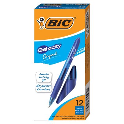BIC Gel-ocity Retractable Quick Dry Gel Pen, Medium Point, Blue, 12-Count