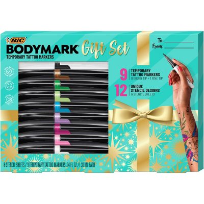 BIC BodyMark Temporary Tattoo Markers for Skin, Stencil Gift Set, Flexible  Brush Tip, 8-Count Pack of Assorted Colors, Skin-Safe, Cosmetic Quality