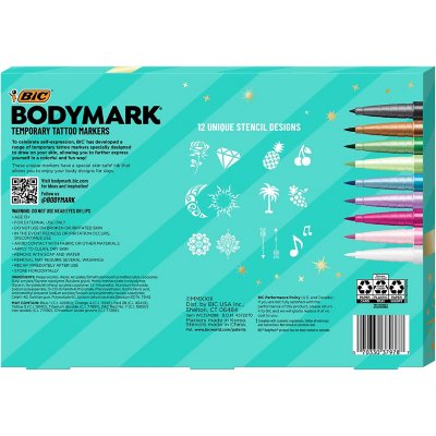 BIC BodyMark Temporary Tattoo Kit, 9 Markers & 6 Stencil Sheets