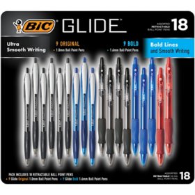 BIC Glide Retractable Ball Pens, 18 Count, Assorted Colors