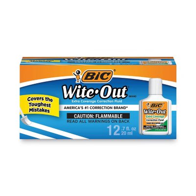 BIC Wite-Out Extra Coverage Correction Fluid, 20 ml Bottle, White (12-pack)  - Sam's Club