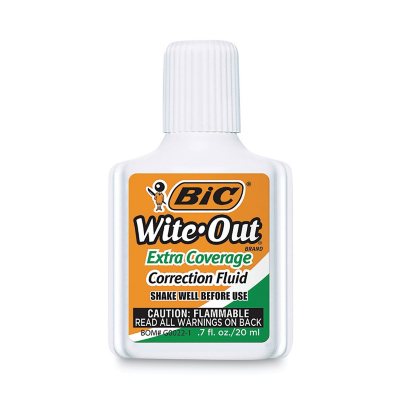 BIC Wite-Out Extra Coverage Correction Fluid, 20 ml Bottle, White (12-pack)