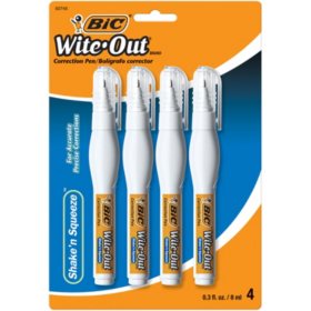 BIC Wite-Out Shake 'n Squeeze Correction Pen, 8 ml, White, 4pk.