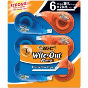 BIC Wite-Out Brand EZ Correct Correction Tape, White, 6 Count, Colors may vary