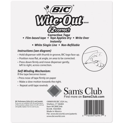 BIC Wite-Out Brand EZ Correct Correction Tape, White, 6 Count