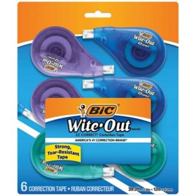 BIC Wite-Out Brand EZ Correct Correction Tape, White, 6 Count, Colors may vary