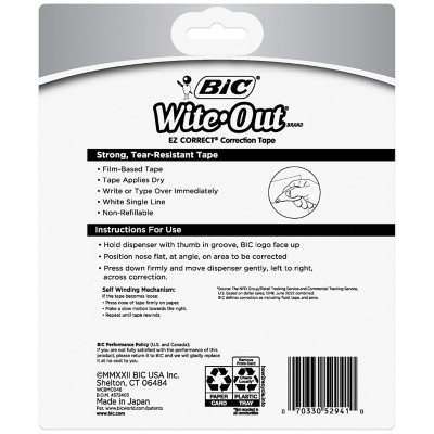 BIC Wite-Out Brand EZ Correct Correction Tape, White, 6 BIC Wite-Out Brand EZ Correct Correction Tape, White, 6