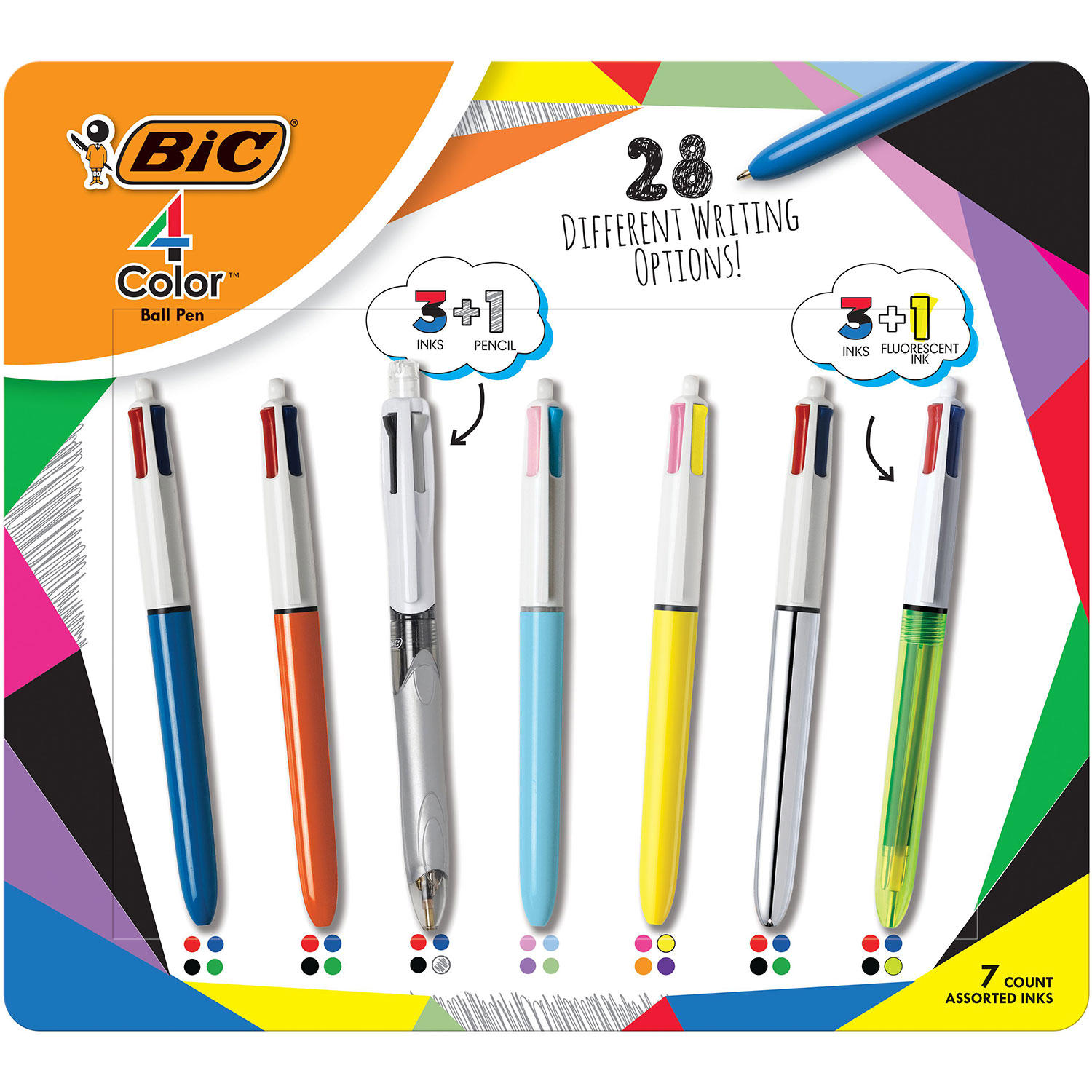 BIC 4-Color Retractable Ballpoint Pen, Med Pt. 1.0mm, Variety (7 Count)
