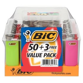 BIC 50ct Mini Pocket Lighter Tray with 3 Bonus Special Edition Mini Pocket Lighters, 53ct